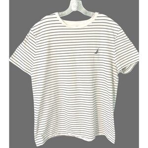 Nautica T Shirt Womens XXL Black & White Striped Short Sleeve Crew Neck Preppy